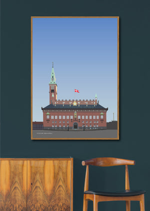Håndtegnet og stilren plakat af Københavns Rådhus