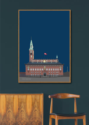 Håndtegnet og stilren plakat af Københavns Rådhus