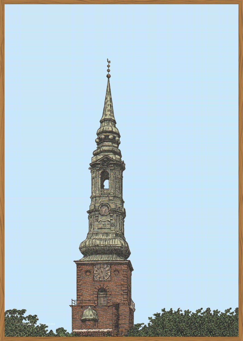Stilren og smuk plakat af Sankt Petri kirke i København