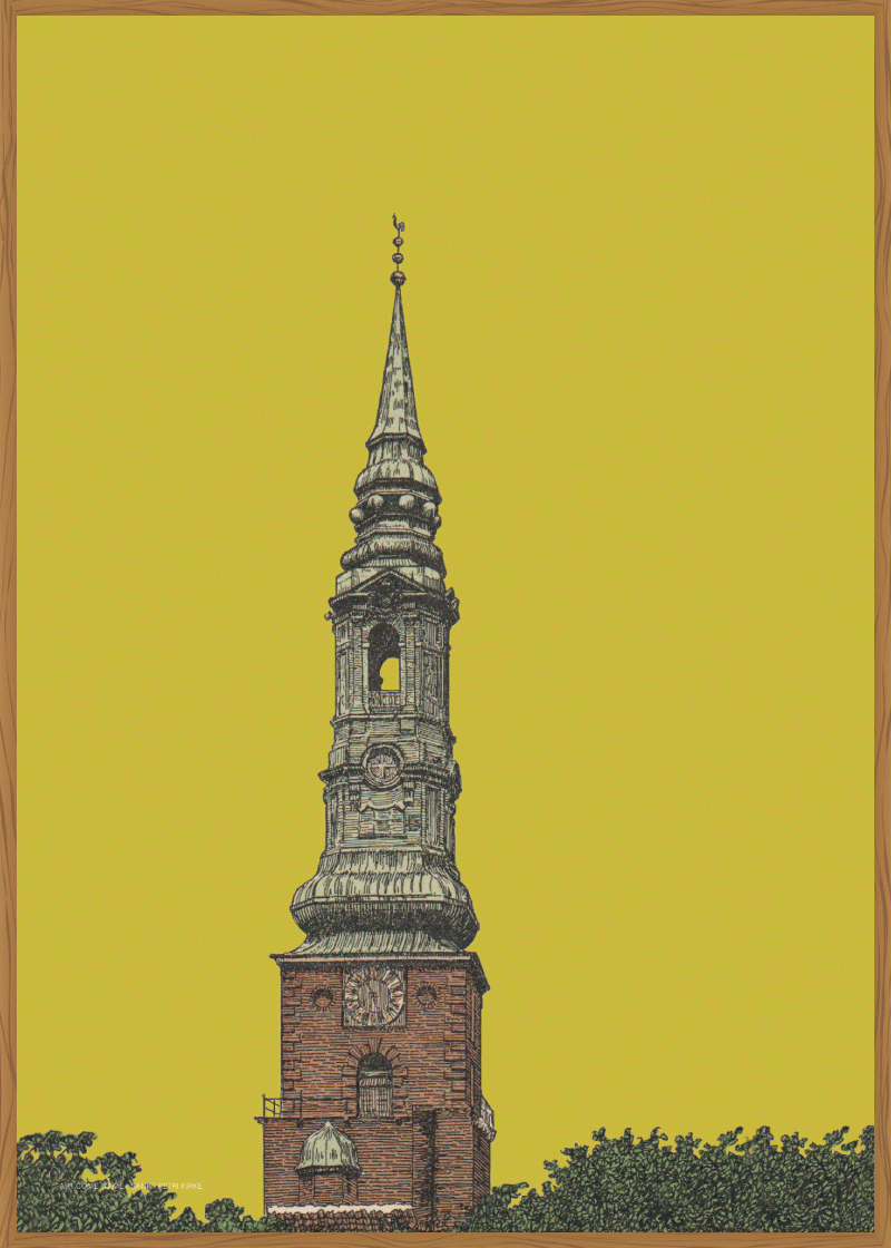 Stilren og smuk plakat af Sankt Petri kirke i København