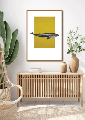 Whale on Yellow  - Stilren og flott kunstplakat